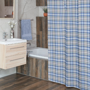 Blue Taupe Tartan Plaid Shower Curtain