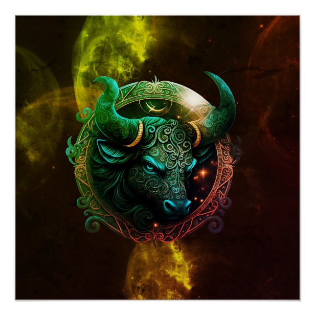 Blue taurus zodiac sign on cosmic colours galaxy (Front)