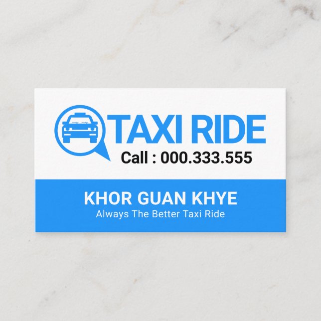Blue Taxi Car Speech Box Business Card (Front)