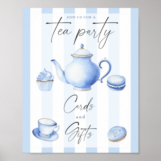 Blue tea party baby shower Cards and gifts Poster (Front)