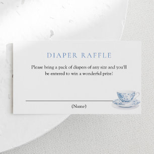 Blue Tea Party Baby Shower Diaper Raffle Ticket Enclosure Card