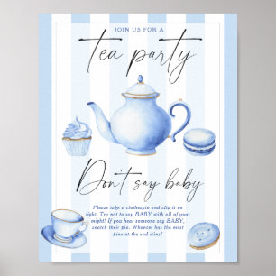 blue tea party baby shower Don't say baby Poster