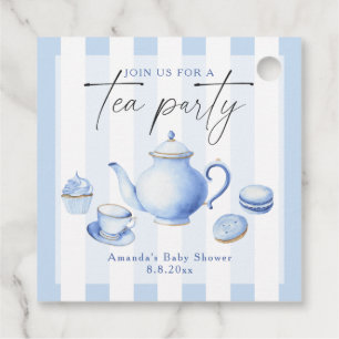Blue Tea Party Baby Shower Favour Tags