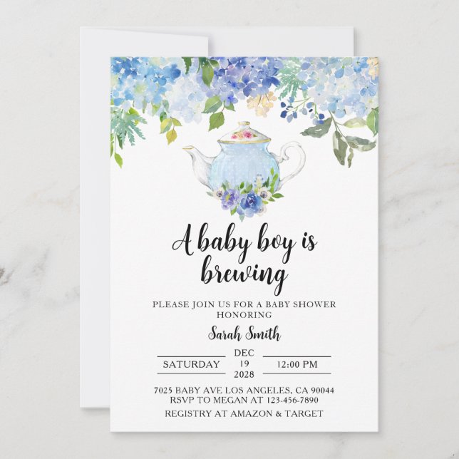Blue Tea Party Baby Shower Invitation (Front)