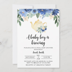 Blue Tea Party Baby Shower Invitation