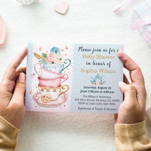 Blue Tea Party Baby Shower Invitation