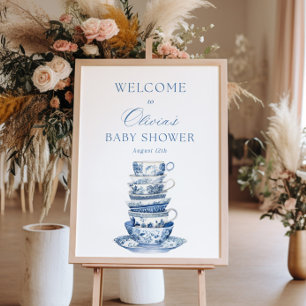 Blue Tea Party Baby Shower Welcome Sign