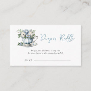 Blue Tea Party Boy Baby Shower Diaper Raffle Enclosure Card