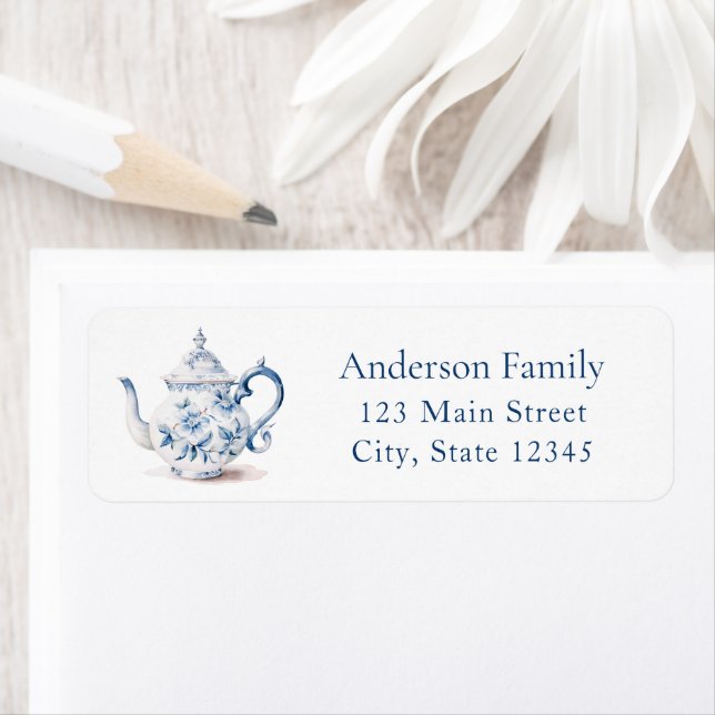 Blue Tea Party Return Address Label (Insitu)