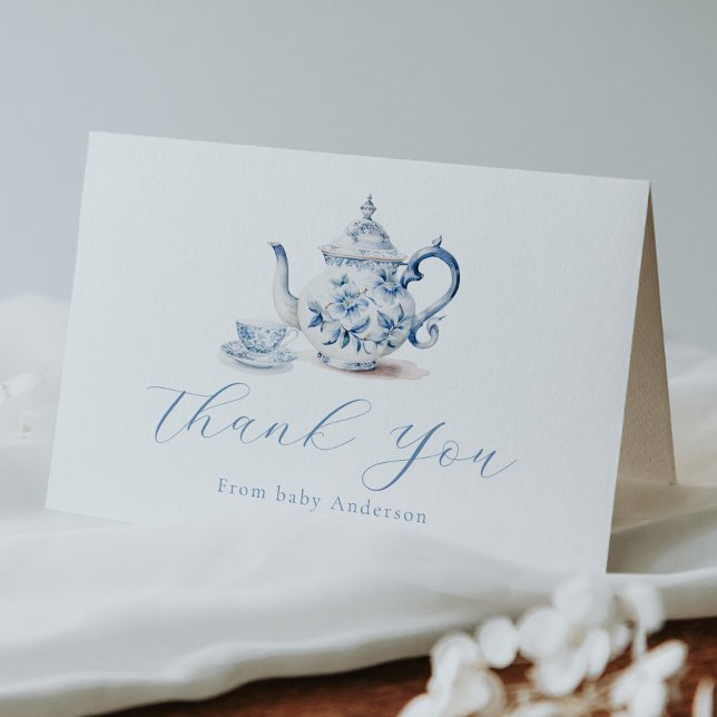 Blue Tea Party Thank You  Note Card (Creator Uploaded)