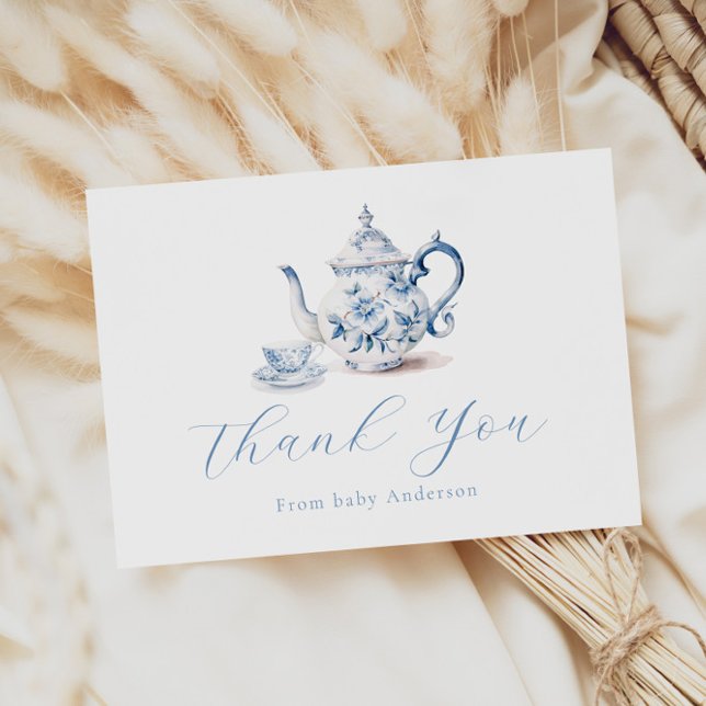 Blue Tea Party Thank You  Note Card (Creator Uploaded)