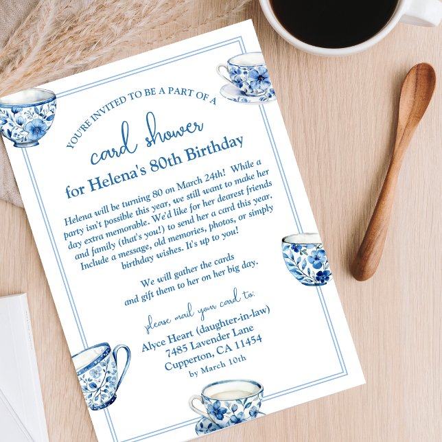 Blue Teacups 80th Birthday Card Shower by Mail (Creator Uploaded)