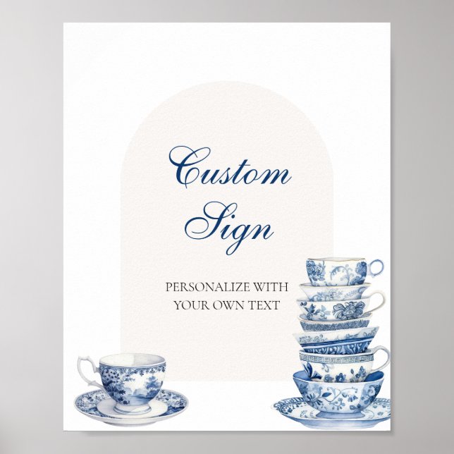Blue Teacups Custom Text Sign (Front)