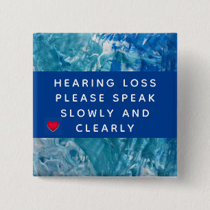 Blue Teal Abstract Heart Hearing Loss 2 Inch 15 Cm Square Badge