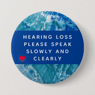 Blue Teal Abstract Heart Hearing Loss 3 Inch 7.5 Cm Round Badge