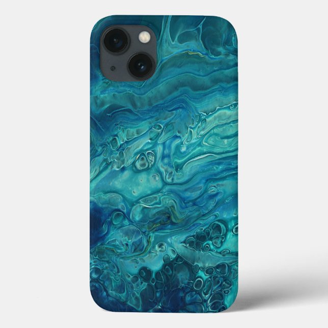 Blue Teal Acrylic Pouring Abstract Fluid Art Case-Mate iPhone Case (Back)