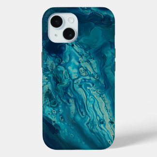 Blue Teal Acrylic Pouring Abstract Fluid Art iPhone 15 Case