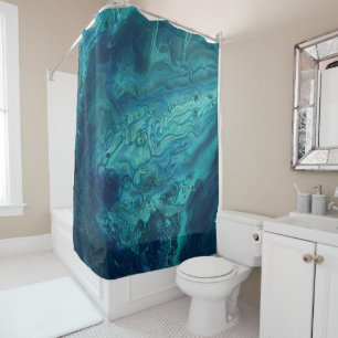 Blue Teal Acrylic Pouring Abstract Fluid Art  Shower Curtain