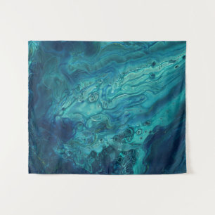 Blue Teal Acrylic Pouring Abstract Fluid Art  Tapestry
