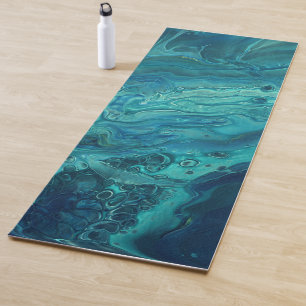 Blue Teal Acrylic Pouring Abstract Fluid Art  Yoga Mat