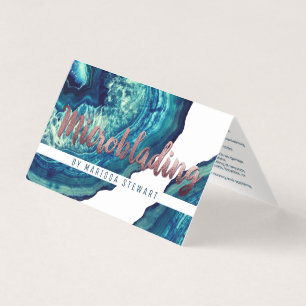 Blue Teal Agate Geode Stone Rose Gold Microblading Business Card