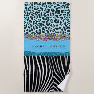 Blue Teal and Black Glam Glitter Beach Best Towels