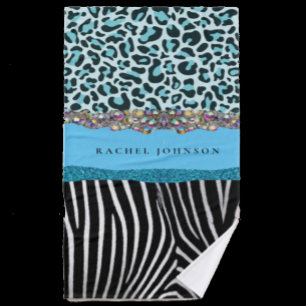 Blue Teal and Black Glam Glitter Best Towel Set