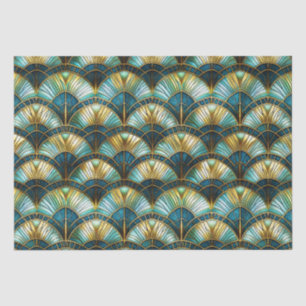 Blue, teal and Gold Peacock Stained Glass Tissue Paper