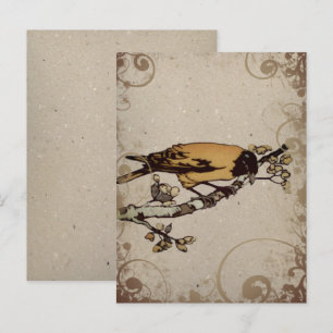Blue Teal and Golden Yellow Vintage Bird Postcard
