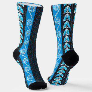 Blue Teal and Grey Greek  Pattern Socks