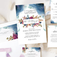 Blue, Teal and Purple Celestial Floral Wedding Inv