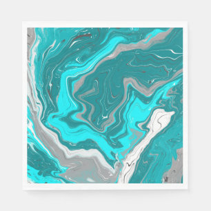 Blue, Teal and Turquoise Marble Fluid Art  Napkin