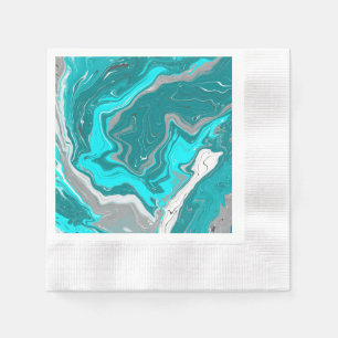 Blue, Teal and Turquoise Marble Fluid Art  Napkin