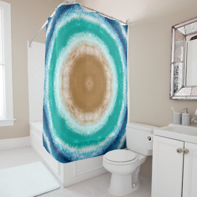 Blue, Teal and Turquoise Ocean Waves  Shower Curtain (In Situ)