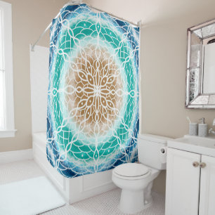 Blue, Teal and Turquoise Ocean Waves Shower Curtain