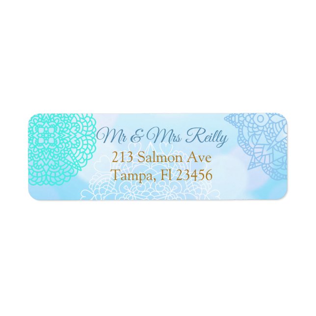 Blue, Teal and White Mandala  Return Address Label (Front)