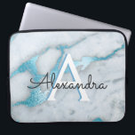 Blue Teal and White Marble Monogrammed Laptop Sleeve<br><div class="desc">Blue Teal and White Marble Modern and Elegant Monogram Laptop Case. This case can be customised to include your initial and first name. If you would like matching items then please contact the designer.</div>