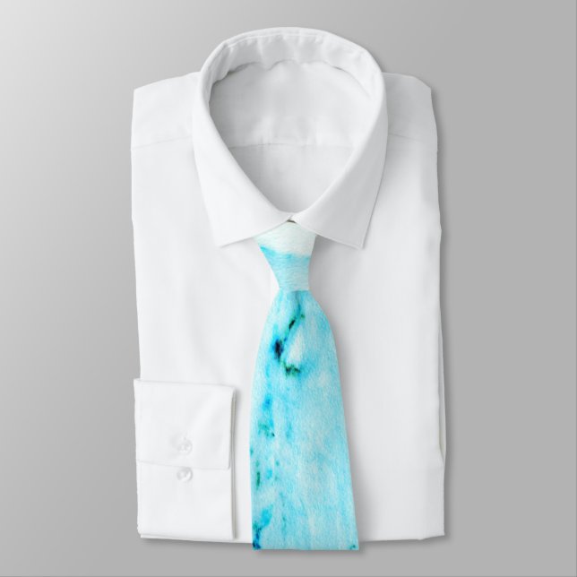 Blue Teal and White Marble Tie (Tied)