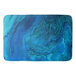 Blue Teal Aquamarine Marble Acrylic Abstraction Bath Mat