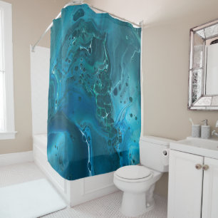 Blue Teal Aquamarine Marble Acrylic Abstraction Shower Curtain