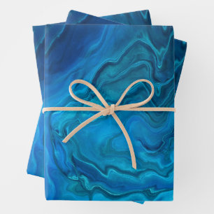 Blue Teal Aquamarine Marble Acrylic Abstraction Wrapping Paper Sheet