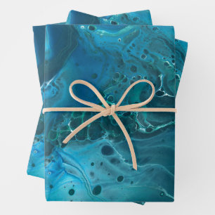 Blue Teal Aquamarine Marble Acrylic Abstraction Wrapping Paper Sheet