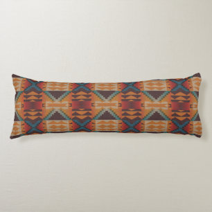 Blue Teal Dark Brown Beige Orange Red Tribal Art Body Cushion