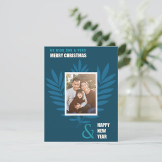 Blue Teal Family Picture Frame Christmas Holiday Card