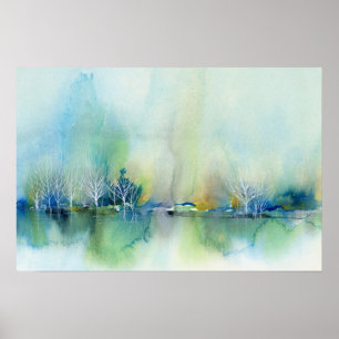 Blue Teal Fantasy Abstract Landscape Painting Poster