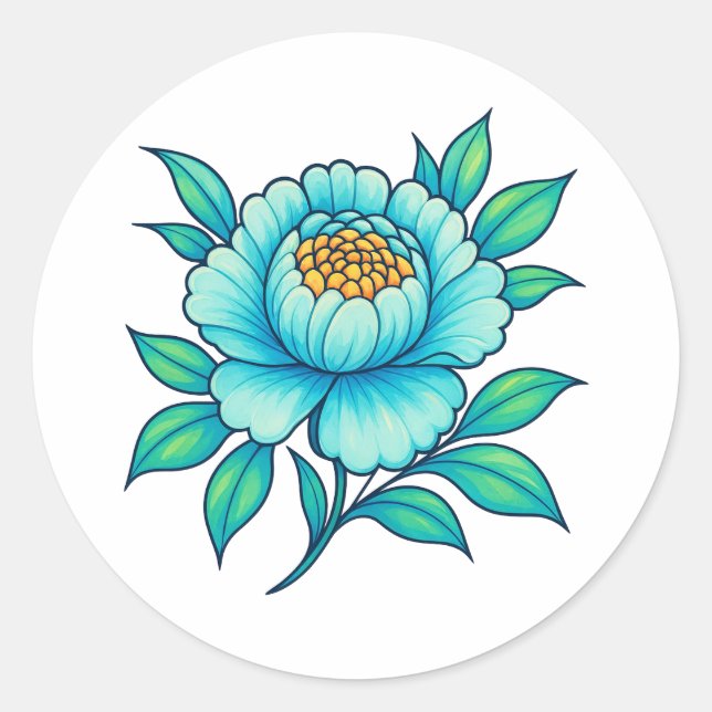 Blue Teal Floral Sticker | Elegant Botanical (Front)