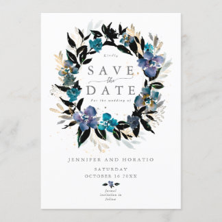 Blue teal Floral Wedding Bouquet Invitation