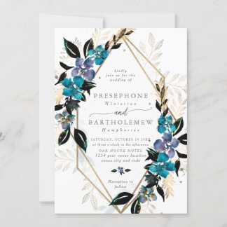 Blue teal Floral Wedding Bouquet Invitation