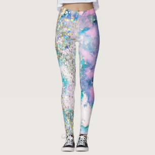 Blue Teal Galaxy Holographic Glitter Elegant Cool Leggings