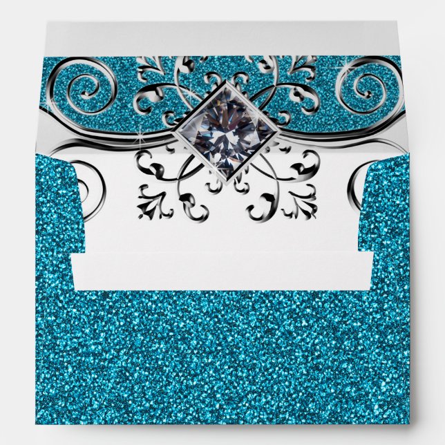 Blue Teal Glitter and Silver Bling Envelope (Back (Bottom))